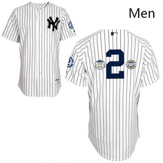 Mens Majestic New York Yankees 2 Derek Jeter Replica White wCommemorative Final Season Inaugural Season Retirement Patch MLB Jersey